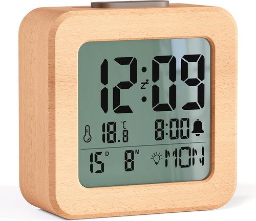 Wooden digital alarm clock - wooden,