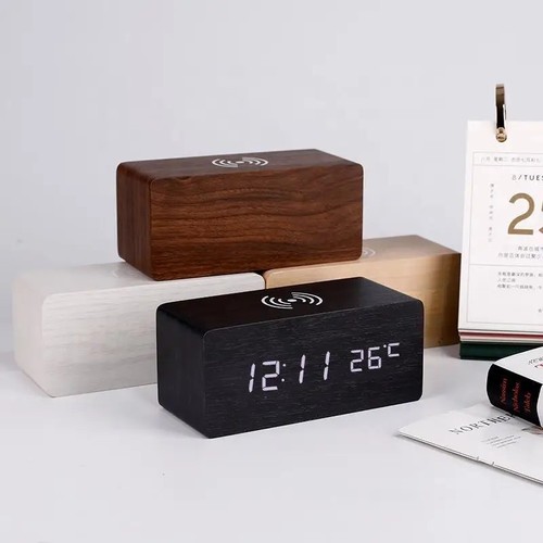 Wooden digital alarm clock led - digital,