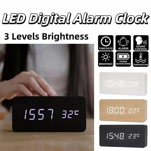 Led digital alarm clock wooden - alarm,