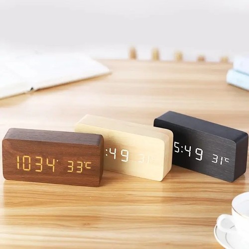 Wooden digital alarm clock - wooden, led