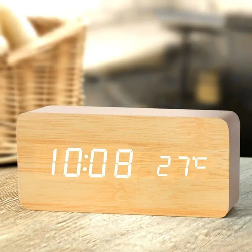 Wooden digital alarm clock - alarm, led
