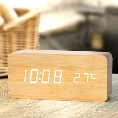 Wooden digital alarm clock led - wooden,